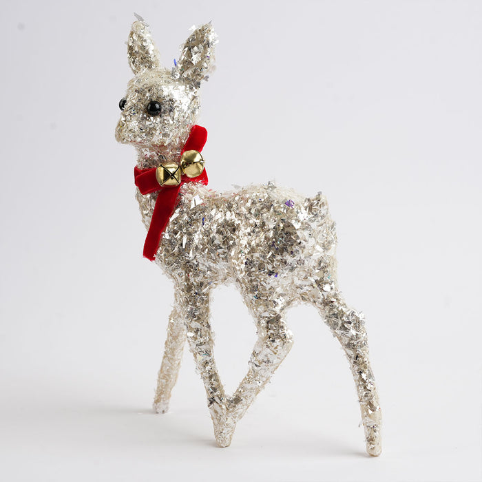Christmas Glitter Reindeer Hanging Decoration – White with Red Bow (3096)