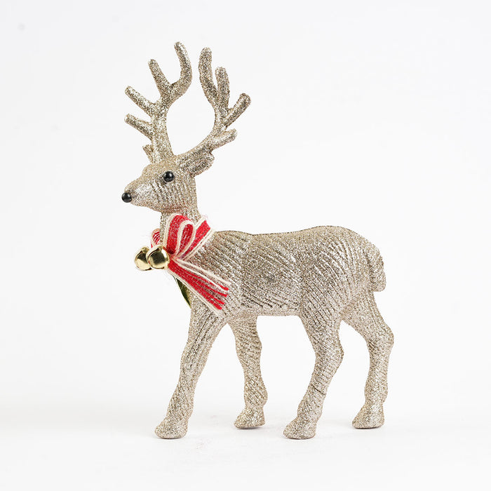 Glitter Christmas Reindeer Showpiece with Bell & Ribbon