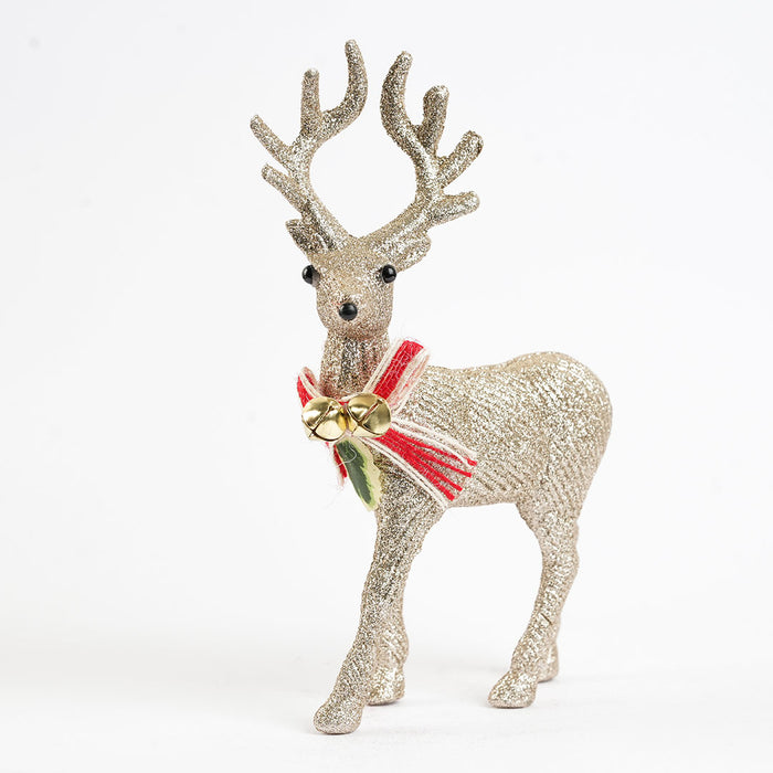 Glitter Christmas Reindeer Showpiece with Bell & Ribbon
