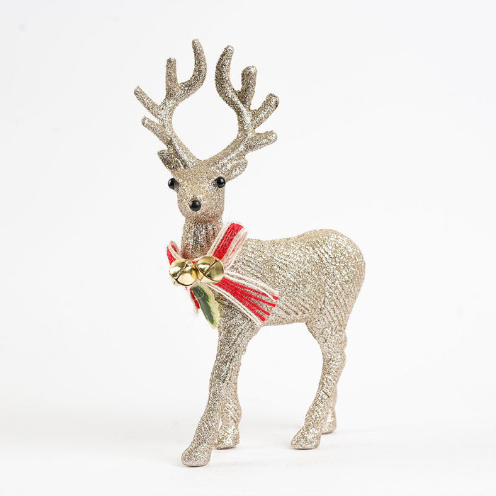 Glitter Christmas Reindeer Showpiece with Bell & Ribbon