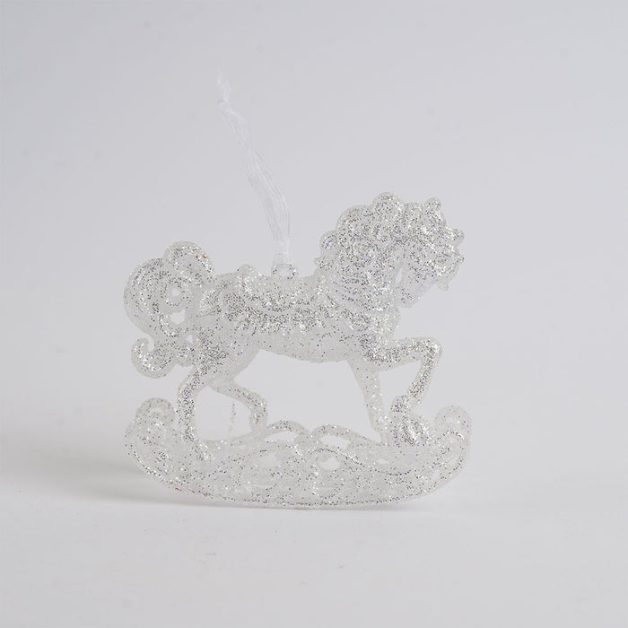 Glitter White Rocking Horse Christmas Hanging Ornament – WH253585