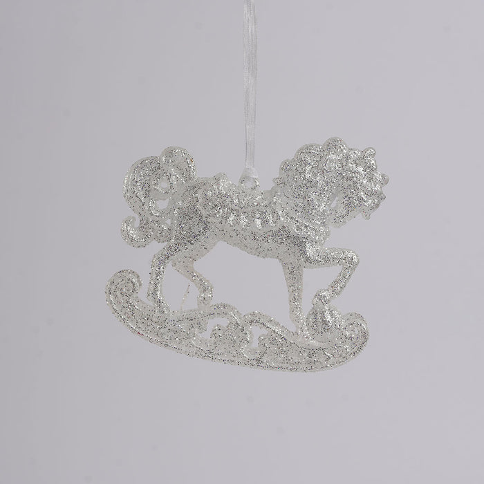 Glitter White Rocking Horse Christmas Hanging Ornament – WH253585