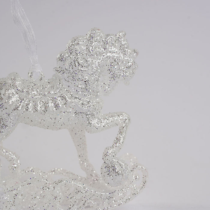 Glitter White Rocking Horse Christmas Hanging Ornament – WH253585