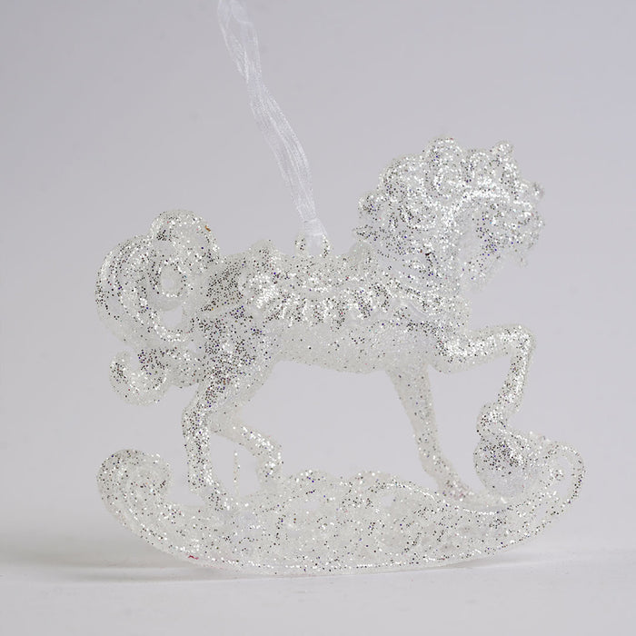 Glitter White Rocking Horse Christmas Hanging Ornament – WH253585