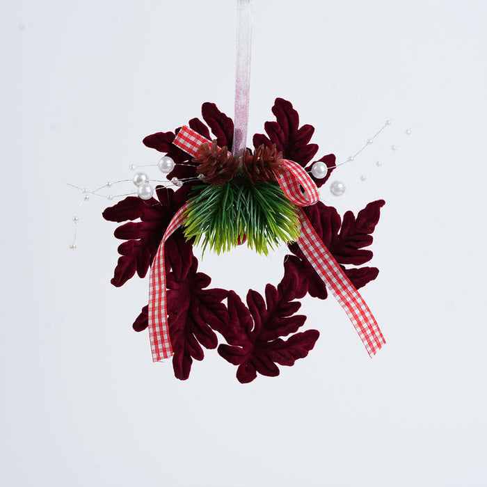 Christmas Wreath with Pine Accents, Pearls & Hanging Ribbon