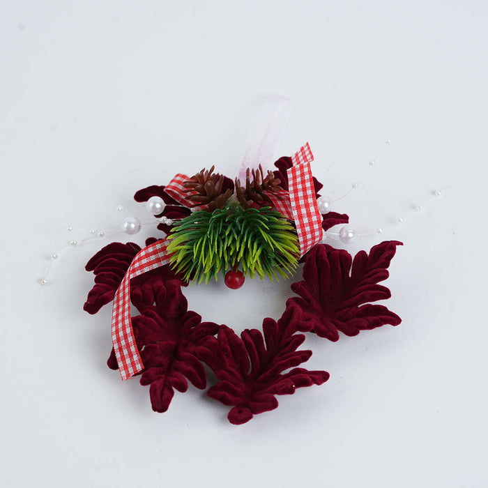 Christmas Wreath with Pine Accents, Pearls & Hanging Ribbon