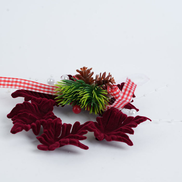 Christmas Wreath with Pine Accents, Pearls & Hanging Ribbon