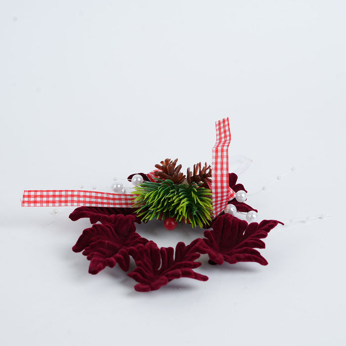 Christmas Wreath with Pine Accents, Pearls & Hanging Ribbon