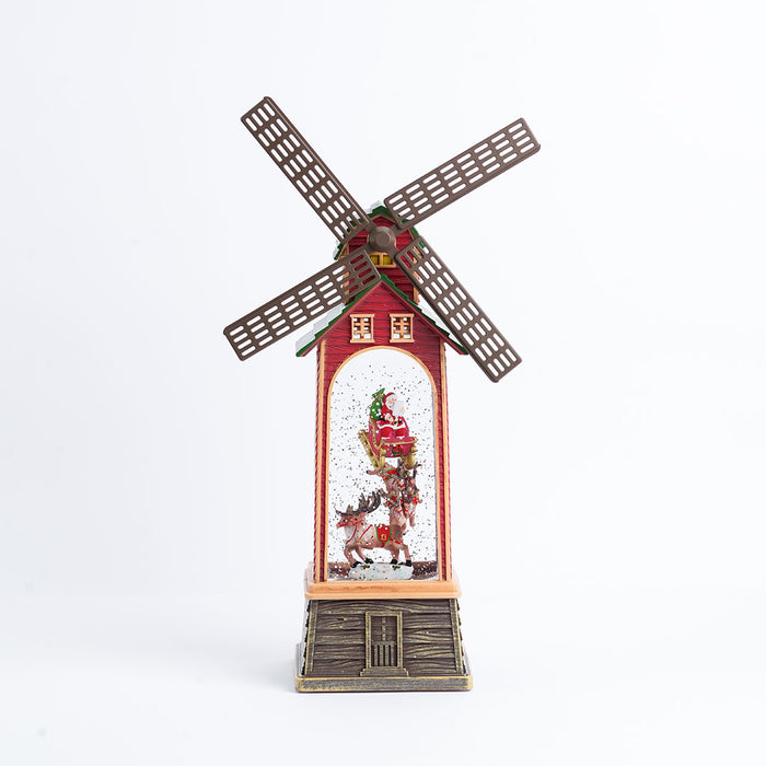 Christmas Snow Water Lantern Windmill Showpiece