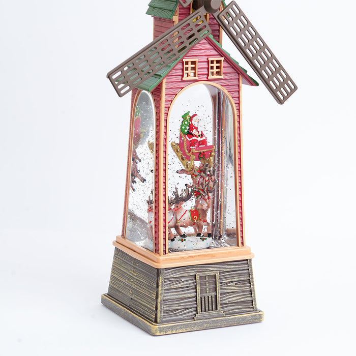 Christmas Snow Water Lantern Windmill Showpiece