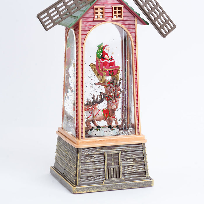 Christmas Snow Water Lantern Windmill Showpiece