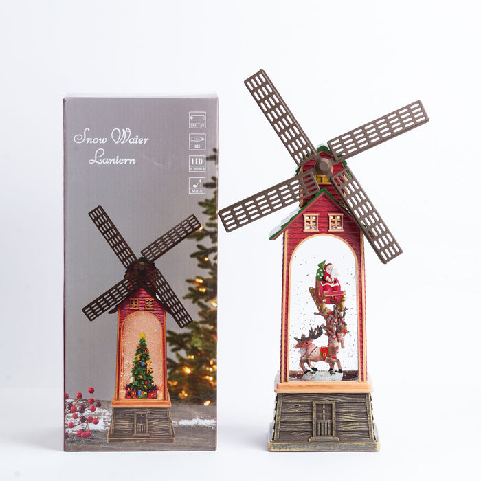Christmas Snow Water Lantern Windmill Showpiece