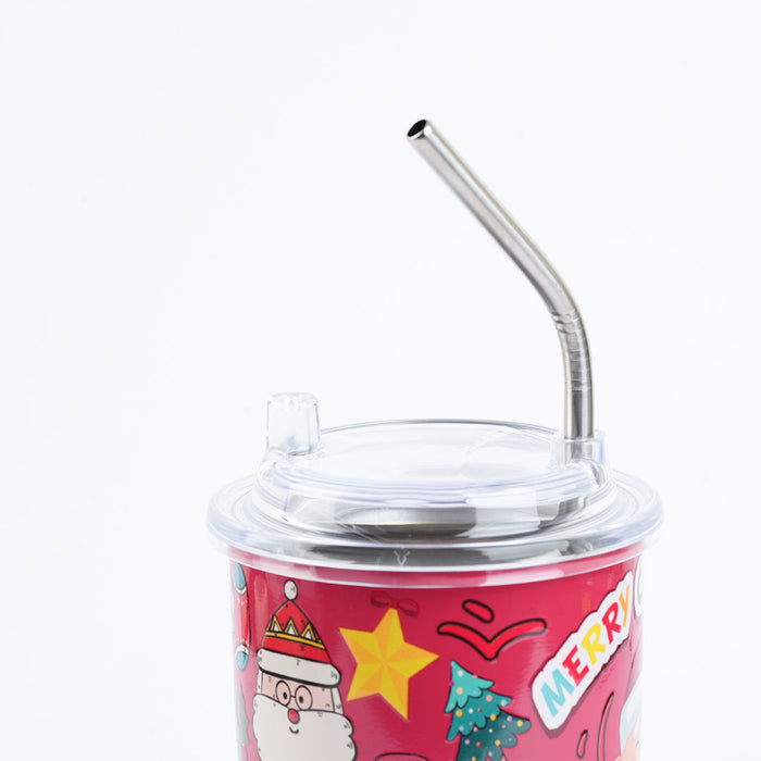 Christmas-Themed Vacuum Insulated Travel Tumbler with Santa Lid & Stainless Steel Straw