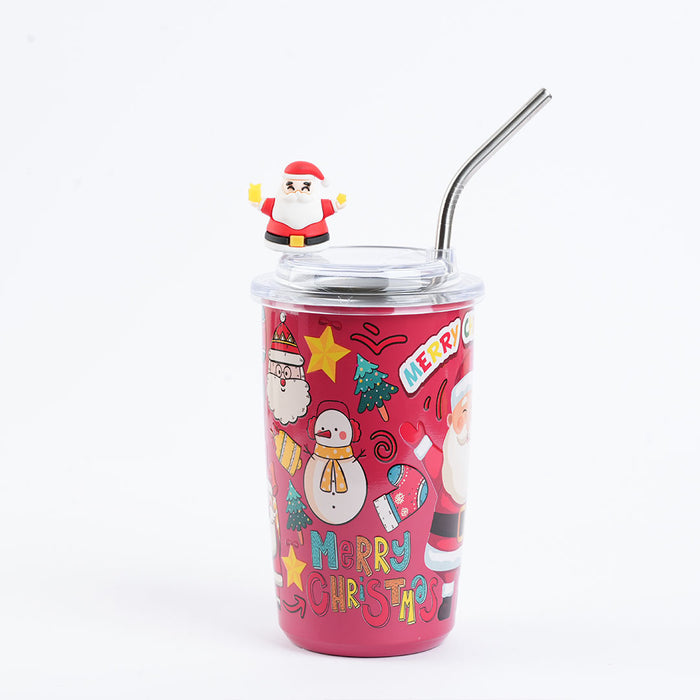 Christmas-Themed Vacuum Insulated Travel Tumbler with Santa Lid & Stainless Steel Straw