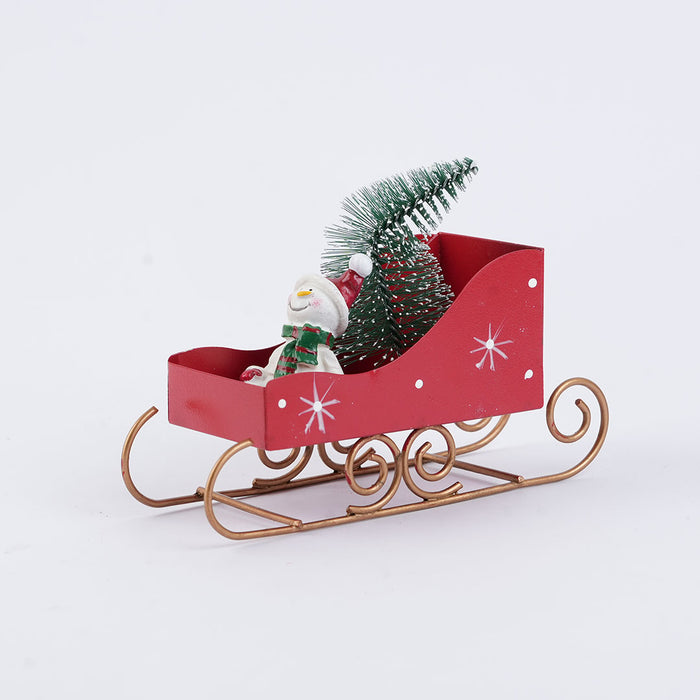 Christmas Metal Hanging – Snowman in Red Sleigh with Mini Tree
