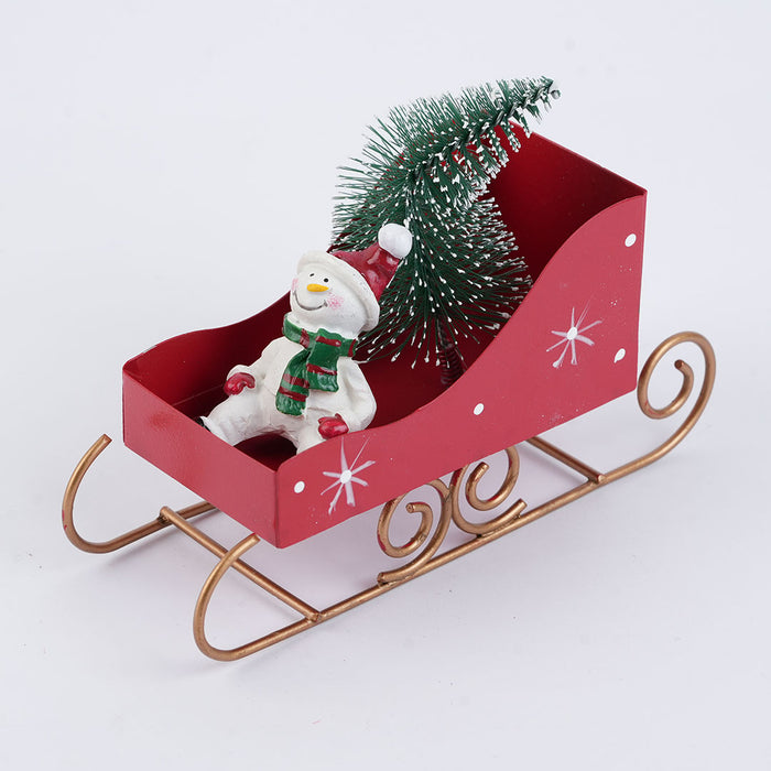 Christmas Metal Hanging – Snowman in Red Sleigh with Mini Tree