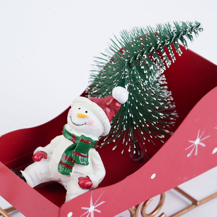Christmas Metal Hanging – Snowman in Red Sleigh with Mini Tree