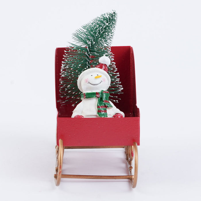Christmas Metal Hanging – Snowman in Red Sleigh with Mini Tree