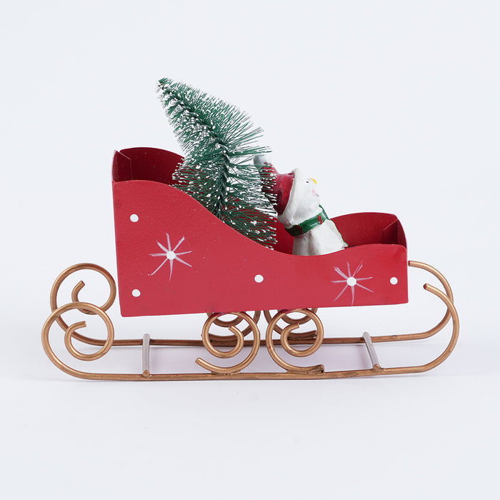 Christmas Metal Hanging – Snowman in Red Sleigh with Mini Tree