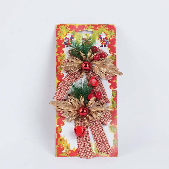 Christmas Decorative Bow with Bells & Pine Accents - 2pc