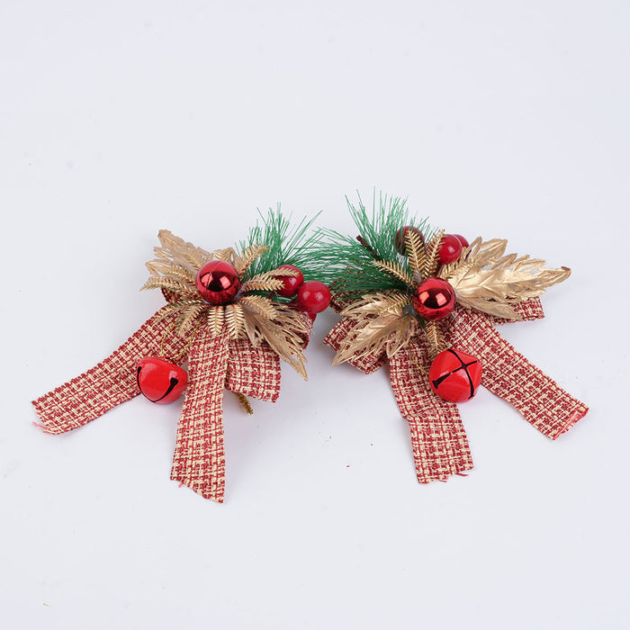 Christmas Decorative Bow with Bells & Pine Accents - 2pc