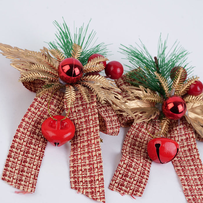 Christmas Decorative Bow with Bells & Pine Accents - 2pc