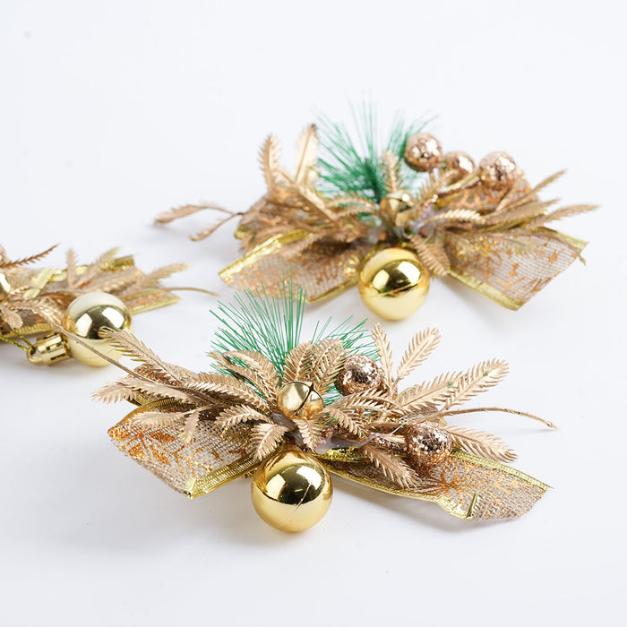 Christmas Decorative Bow – Gold & Green Festive Ornament - 3pc
