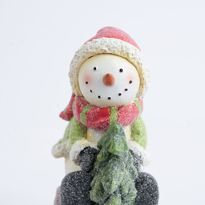 Christmas Snowman on Sled Figurine Showpiece