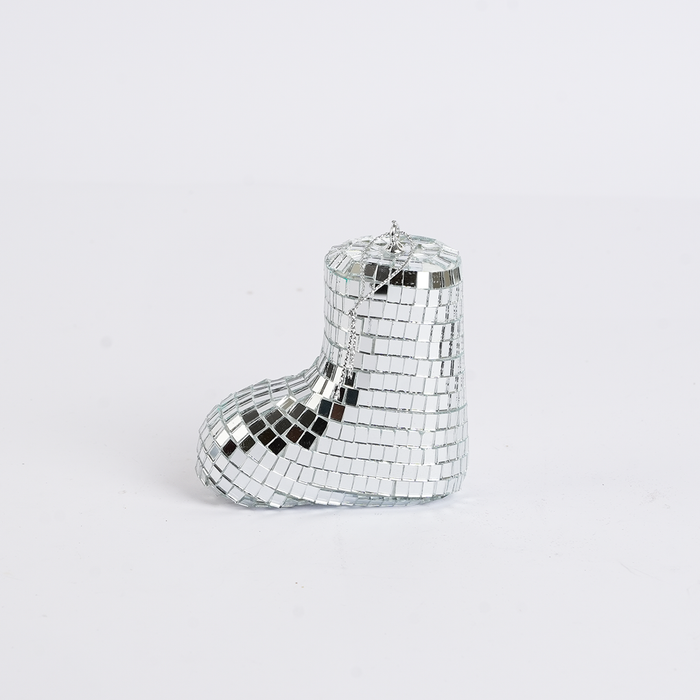 Christmas Mirror Boot Hanging Ornament – Silver Disco Style Decoration