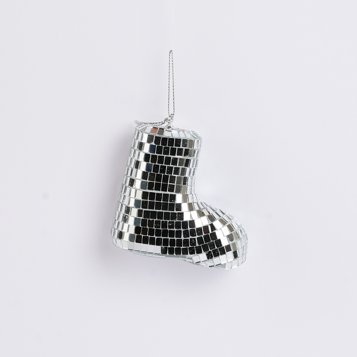 Christmas Mirror Boot Hanging Ornament – Silver Disco Style Decoration