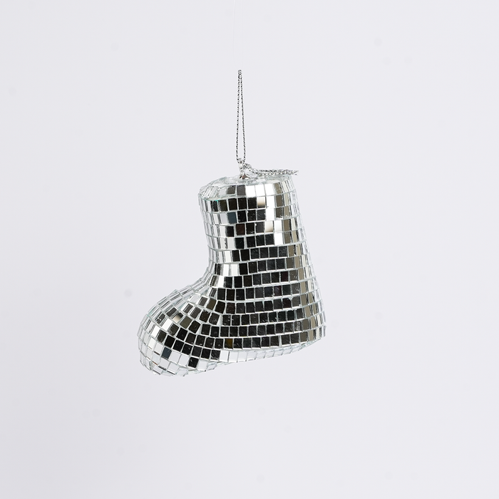 Christmas Mirror Boot Hanging Ornament – Silver Disco Style Decoration