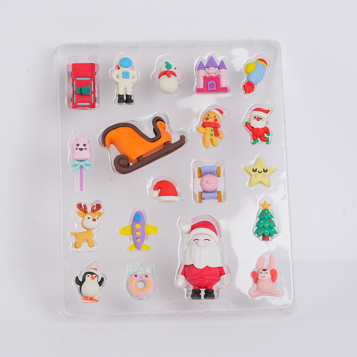 Merry Christmas Advent Calendar – 19 Pcs Eraser Set