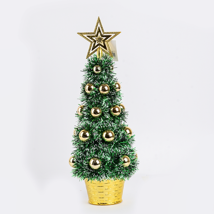 Mini Christmas Tree with LED Lights, Golden Ornaments & Star Topper