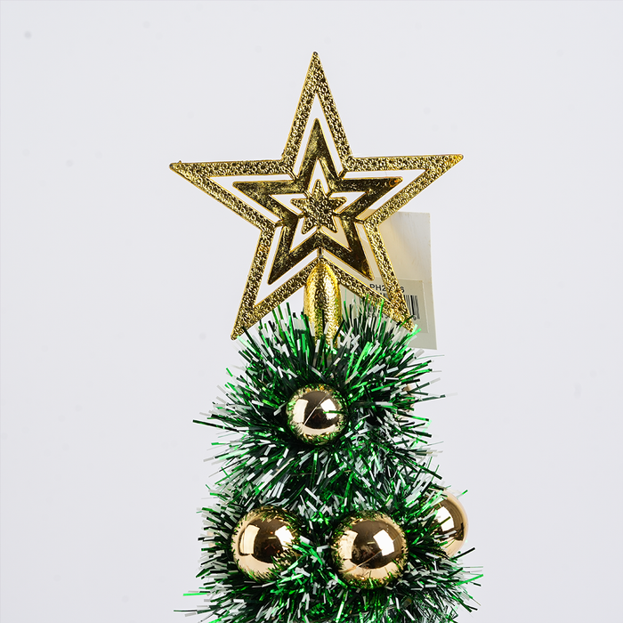 Mini Christmas Tree with LED Lights, Golden Ornaments & Star Topper