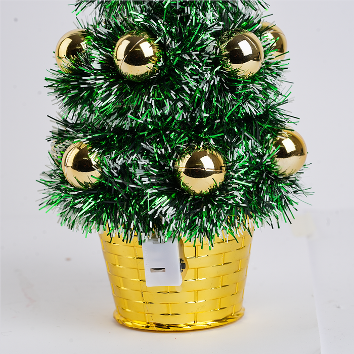 Mini Christmas Tree with LED Lights, Golden Ornaments & Star Topper