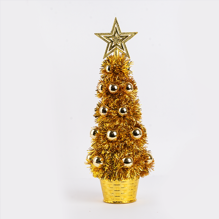 Mini Golden Christmas Tree with LED Lights – Tabletop Decoration