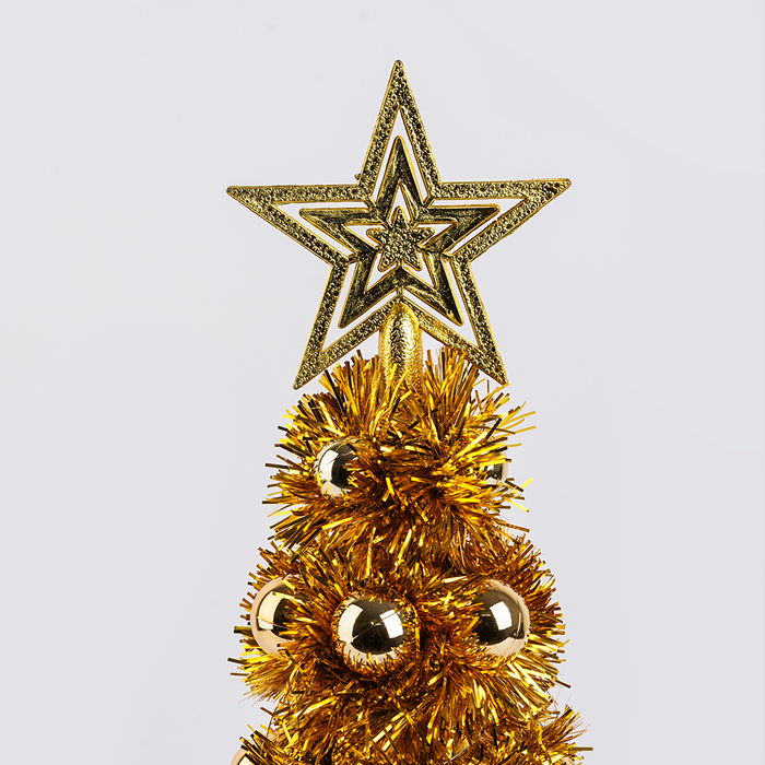 Mini Golden Christmas Tree with LED Lights – Tabletop Decoration