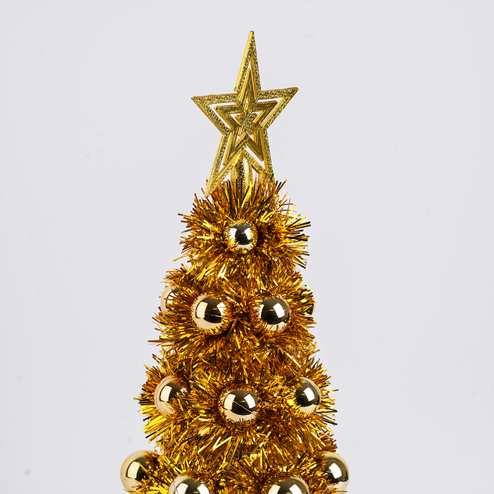 Mini Golden Christmas Tree with LED Lights – Tabletop Decoration