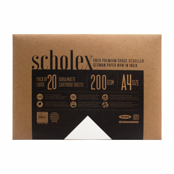 Anupam- Scholex Duriamatte Cartridge Drawing Paper (20 Loose Sheets) – 200GSM/A4