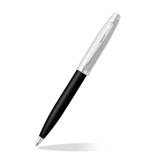 Sheaffer 100 9313 Black Barrel Ballpoint Pen - Glossy Black and Chrome-Plated Trim
