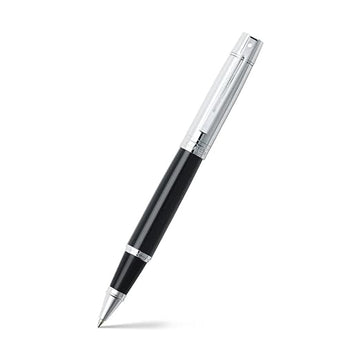 sheaffer-300-9314-glossy-black-barrel-chrome-cap-rollerball-pen-front-view