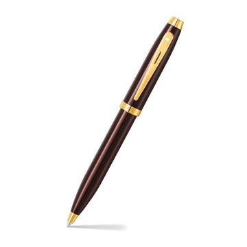sheaffer-100-9370-glossy-coffee-brown-ballpoint-pen-with-pvd-gold-tone-trim-open-view