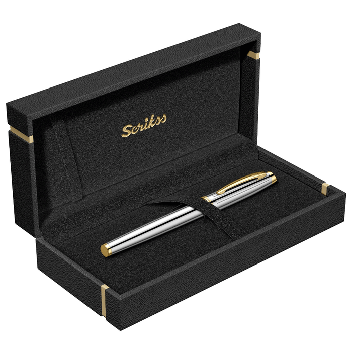 Scrikss Oscar 39 Rollerball Pen – Chrome with Gold Trim (GT)