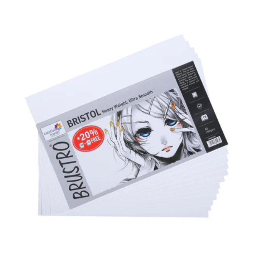 Brustro Ultra Smooth Bristol Sheets – A3 Size, 250 GSM (Pack of 12 Sheets)