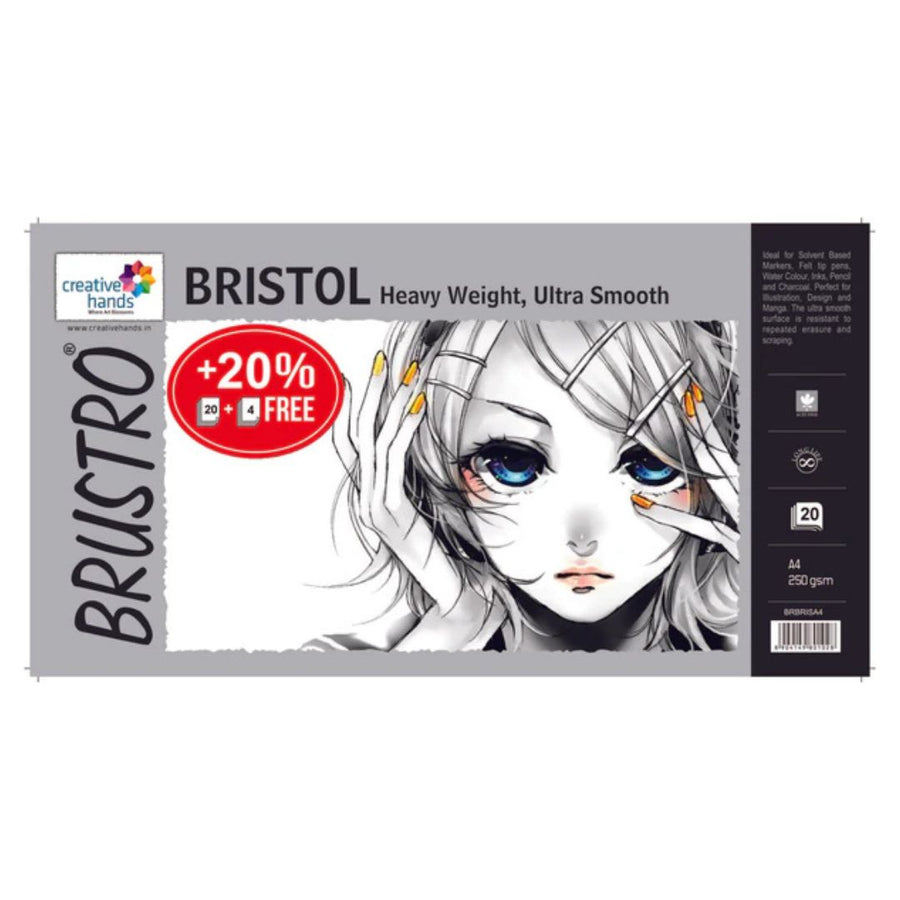 Brustro Ultra Smooth Bristol Paper – A4 | 250 GSM | 20 + 4 Free Sheets
