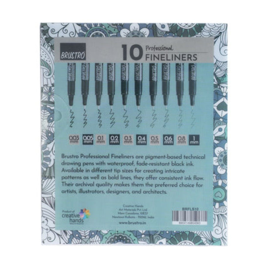 Brustro Professional Pigment Based Fineliner (Set of 10)