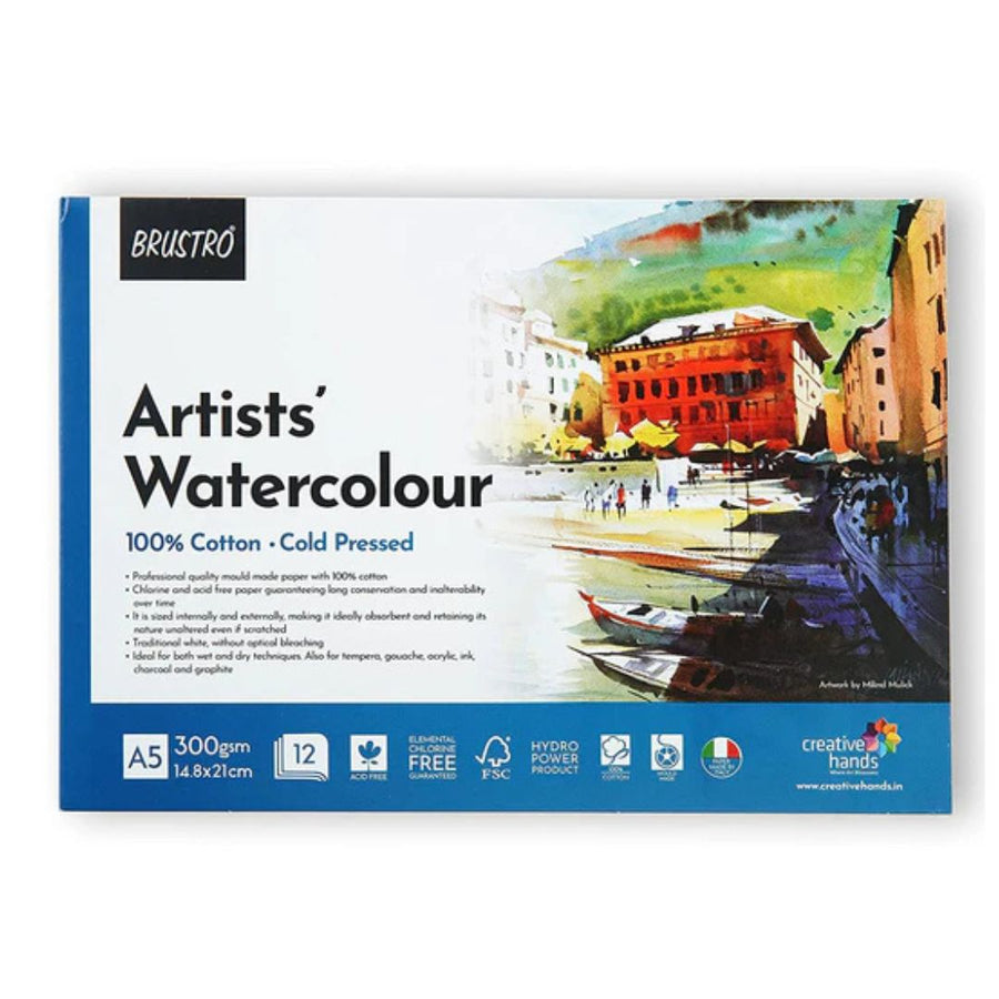 Brustro Artists' 100% Cotton Cold Pressed Watercolour Paper Pad – A5 | 300 GSM