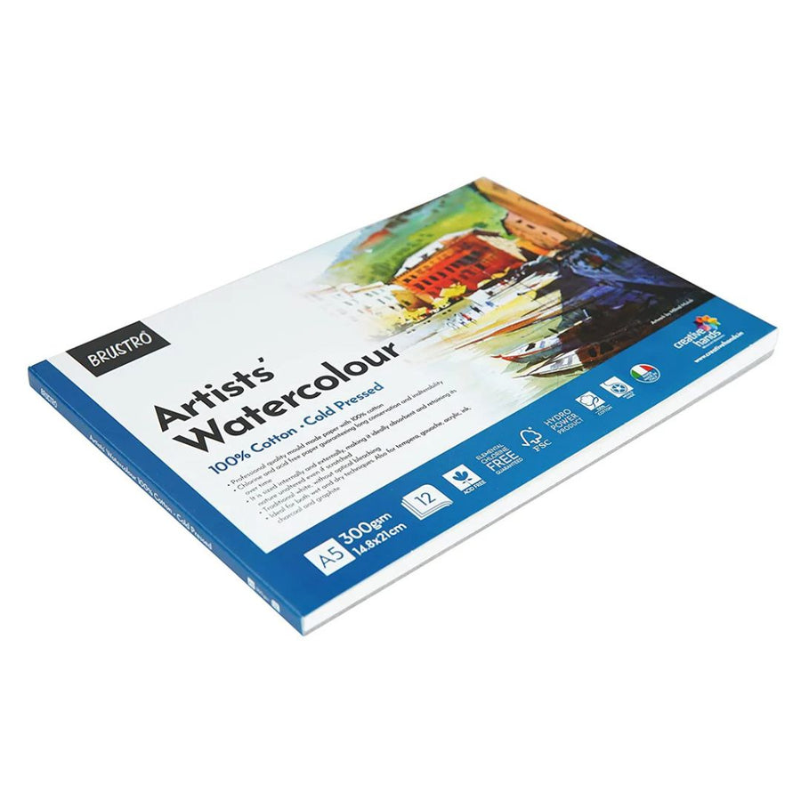 Brustro Artists' 100% Cotton Cold Pressed Watercolour Paper Pad – A5 | 300 GSM