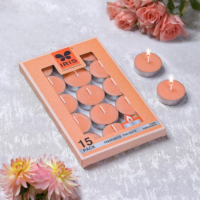 IRIS 15 Pack Fragranced Tealights – Peach Pomegranate