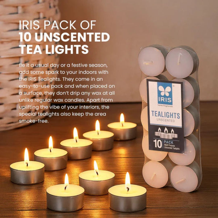 IRIS Pack of 10 Unscented Tealights